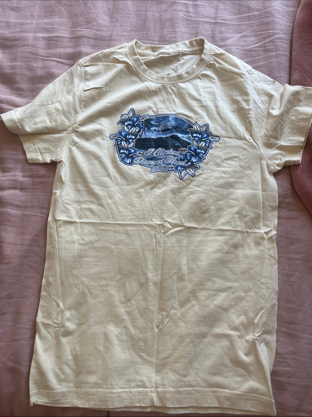 Cream Graphic Tee with Blue Floral Crest